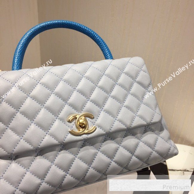 Chanel Grained Quilted Calfskin Coco Handle Flap Bag Light Blue/Royal Blue 2019 (AFEI-9053021)