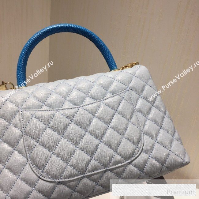 Chanel Grained Quilted Calfskin Coco Handle Flap Bag Light Blue/Royal Blue 2019 (AFEI-9053021)