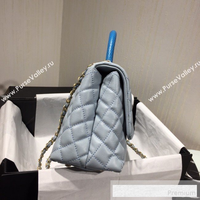 Chanel Grained Quilted Calfskin Coco Handle Flap Bag Light Blue/Royal Blue 2019 (AFEI-9053021)