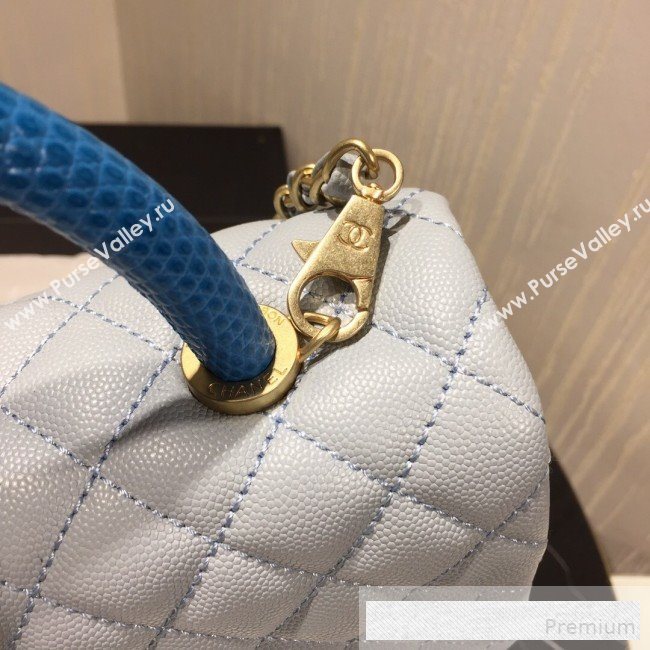 Chanel Grained Quilted Calfskin Coco Handle Flap Bag Light Blue/Royal Blue 2019 (AFEI-9053021)