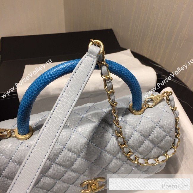 Chanel Grained Quilted Calfskin Coco Handle Flap Bag Light Blue/Royal Blue 2019 (AFEI-9053021)