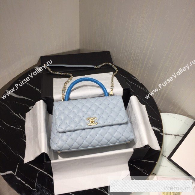 Chanel Grained Quilted Calfskin Coco Handle Flap Bag Light Blue/Royal Blue 2019 (AFEI-9053021)