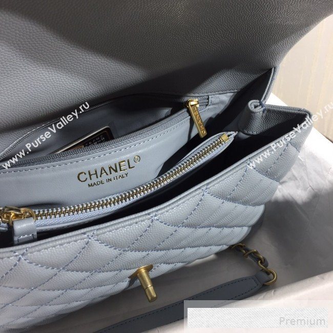 Chanel Grained Quilted Calfskin Coco Handle Flap Bag Light Blue/Royal Blue 2019 (AFEI-9053021)