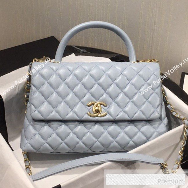 Chanel Grained Quilted Calfskin Coco Handle Flap Bag Light Blue 2019 (AFEI-9053020)
