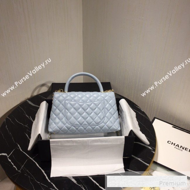 Chanel Grained Quilted Calfskin Coco Handle Flap Bag Light Blue 2019 (AFEI-9053020)