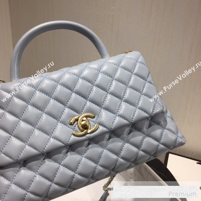 Chanel Grained Quilted Calfskin Coco Handle Flap Bag Light Blue 2019 (AFEI-9053020)