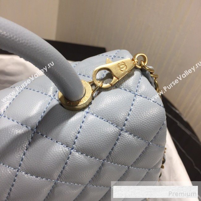 Chanel Grained Quilted Calfskin Coco Handle Flap Bag Light Blue 2019 (AFEI-9053020)