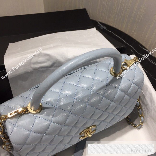 Chanel Grained Quilted Calfskin Coco Handle Flap Bag Light Blue 2019 (AFEI-9053020)