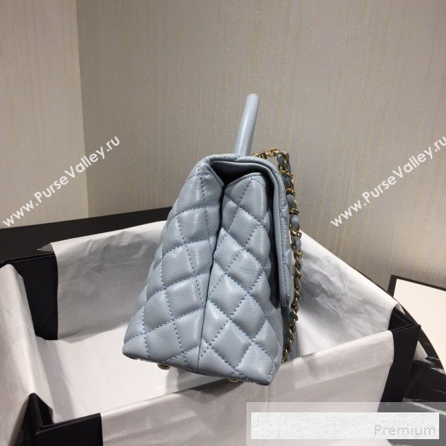 Chanel Grained Quilted Calfskin Coco Handle Flap Bag Light Blue 2019 (AFEI-9053020)
