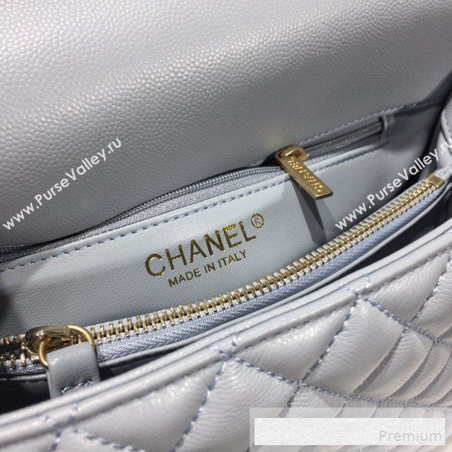Chanel Grained Quilted Calfskin Coco Handle Flap Bag Light Blue 2019 (AFEI-9053020)