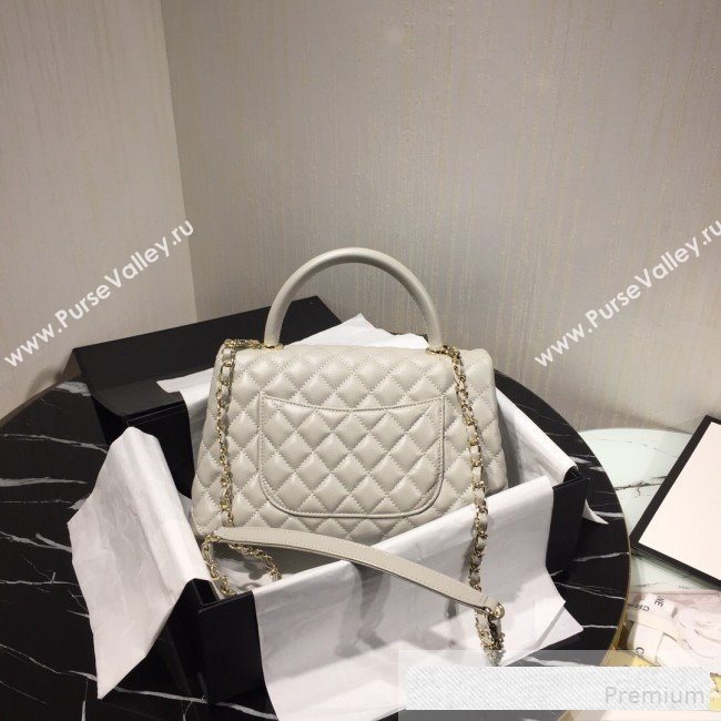 Chanel Grained Quilted Calfskin Coco Handle Flap Bag Light Gray 2019 (AFEI-9053019)