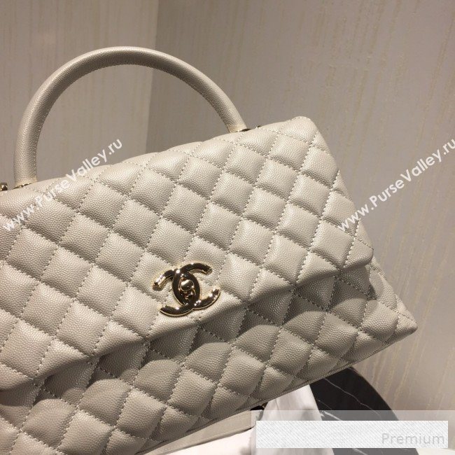 Chanel Grained Quilted Calfskin Coco Handle Flap Bag Light Gray 2019 (AFEI-9053019)