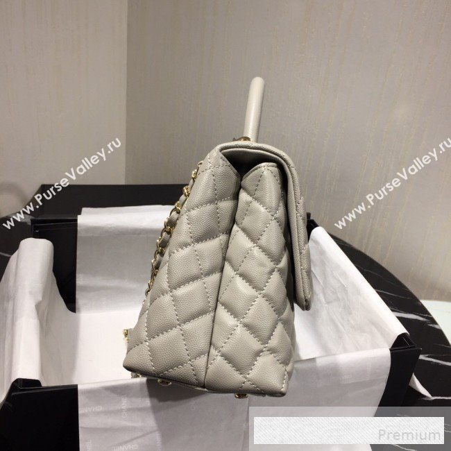 Chanel Grained Quilted Calfskin Coco Handle Flap Bag Light Gray 2019 (AFEI-9053019)
