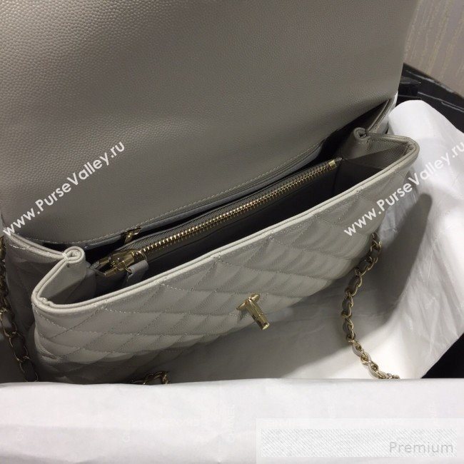 Chanel Grained Quilted Calfskin Coco Handle Flap Bag Light Gray 2019 (AFEI-9053019)