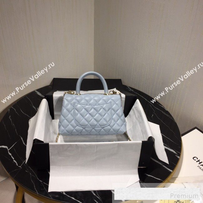 Chanel Small Grained Quilted Calfskin Coco Handle Flap Bag Light Blue 2019 (AFEI-9053018)