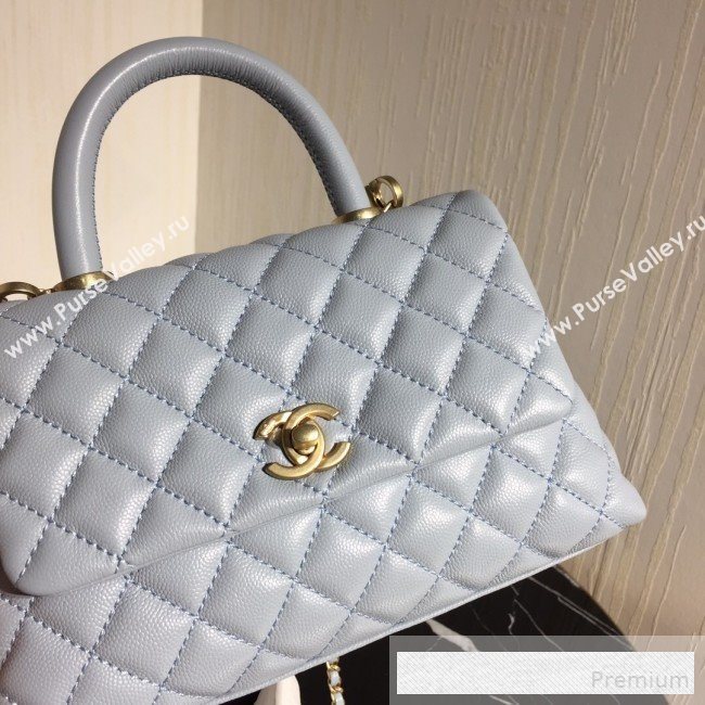 Chanel Small Grained Quilted Calfskin Coco Handle Flap Bag Light Blue 2019 (AFEI-9053018)