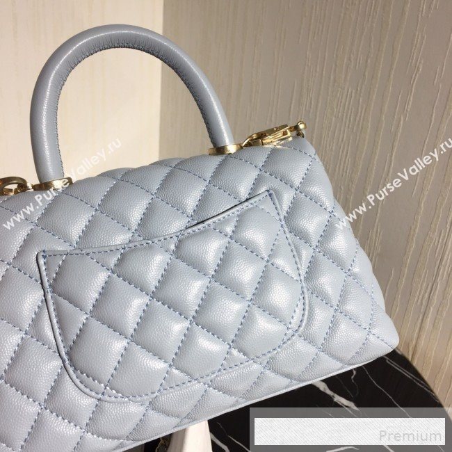 Chanel Small Grained Quilted Calfskin Coco Handle Flap Bag Light Blue 2019 (AFEI-9053018)