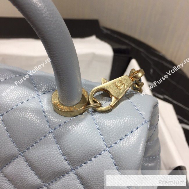 Chanel Small Grained Quilted Calfskin Coco Handle Flap Bag Light Blue 2019 (AFEI-9053018)