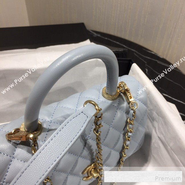 Chanel Small Grained Quilted Calfskin Coco Handle Flap Bag Light Blue 2019 (AFEI-9053018)