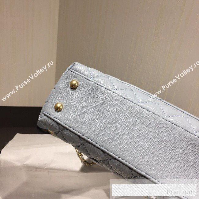 Chanel Small Grained Quilted Calfskin Coco Handle Flap Bag Light Blue 2019 (AFEI-9053018)