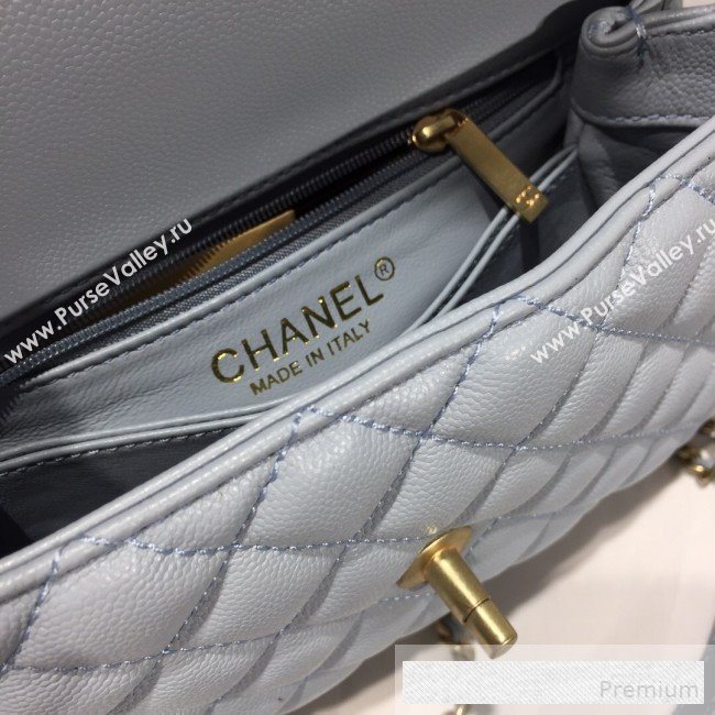 Chanel Small Grained Quilted Calfskin Coco Handle Flap Bag Light Blue 2019 (AFEI-9053018)