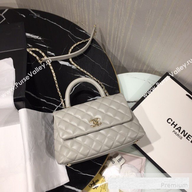 Chanel Small Grained Quilted Calfskin Coco Handle Flap Bag Light Gray 2019 (AFEI-9053017)