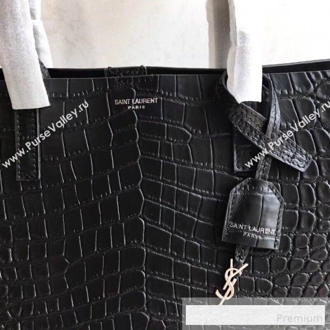 Saint Laurent Crocodile Embossed Leather Shopping Tote Bag 410667 Black 2019 (KTS-9062225)