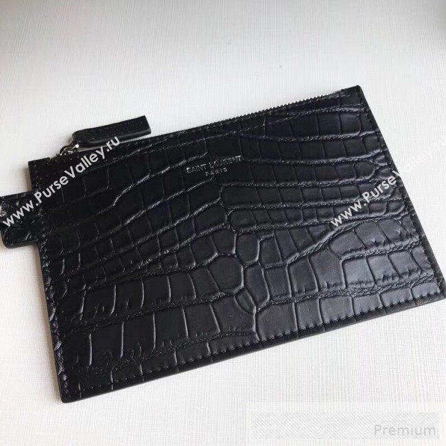 Saint Laurent Crocodile Embossed Leather Shopping Tote Bag 410667 Black 2019 (KTS-9062225)