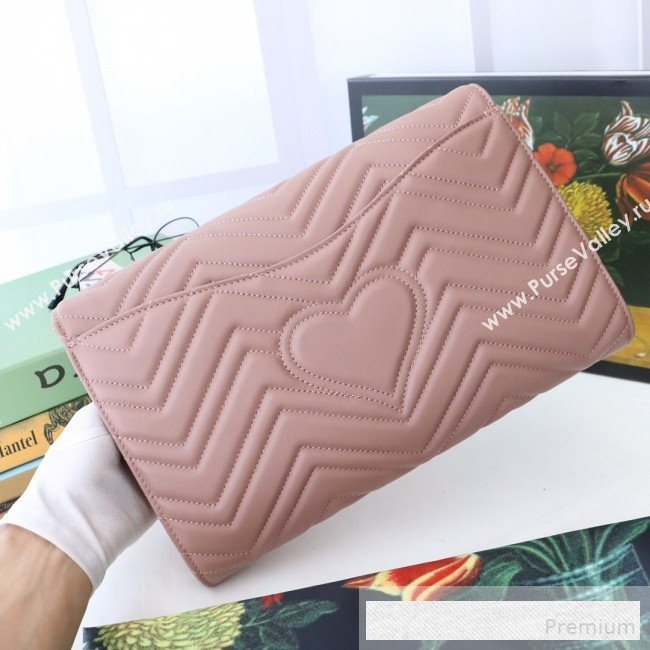 Gucci GG Marmont Chevron Leather Clutch 498079 Pink 2019 (DLH-9061721)