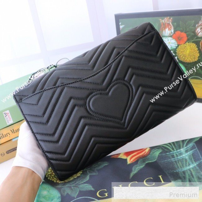 Gucci GG Marmont Chevron Leather Clutch 498079 Black 2019 (DLH-9061722)