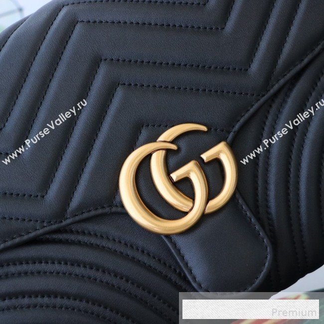 Gucci GG Marmont Chevron Leather Clutch 498079 Black 2019 (DLH-9061722)