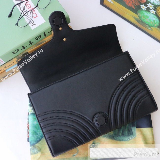 Gucci GG Marmont Chevron Leather Clutch 498079 Black 2019 (DLH-9061722)