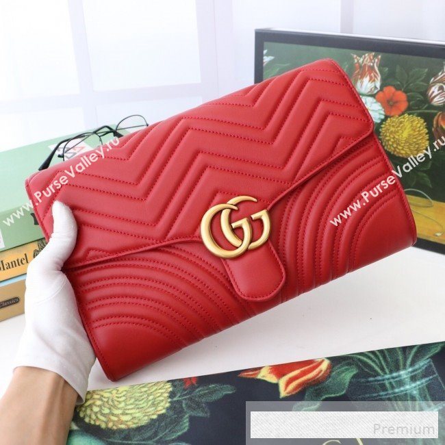 Gucci GG Marmont Chevron Leather Clutch 498079 Red 2019 (DLH-9061723)