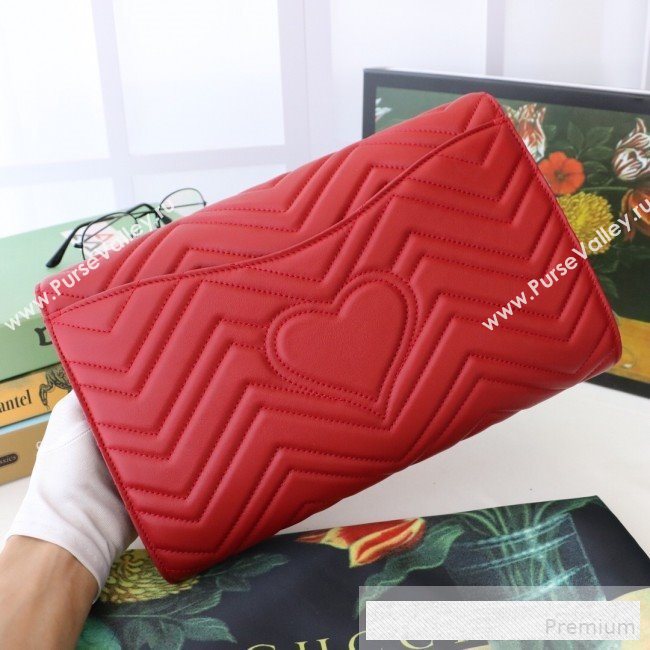 Gucci GG Marmont Chevron Leather Clutch 498079 Red 2019 (DLH-9061723)