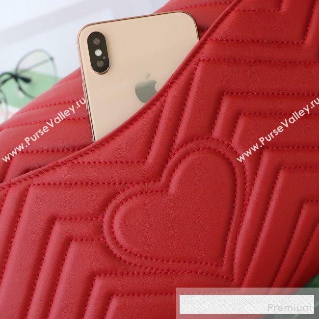 Gucci GG Marmont Chevron Leather Clutch 498079 Red 2019 (DLH-9061723)
