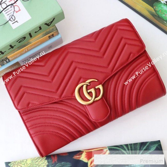 Gucci GG Marmont Chevron Leather Clutch 498079 Red 2019 (DLH-9061723)