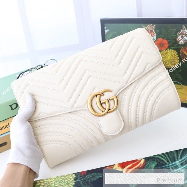 Gucci GG Marmont Chevron Leather Clutch 498079 White 2019 (DLH-9061724)