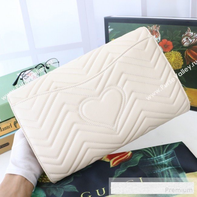 Gucci GG Marmont Chevron Leather Clutch 498079 White 2019 (DLH-9061724)
