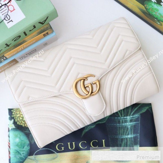 Gucci GG Marmont Chevron Leather Clutch 498079 White 2019 (DLH-9061724)
