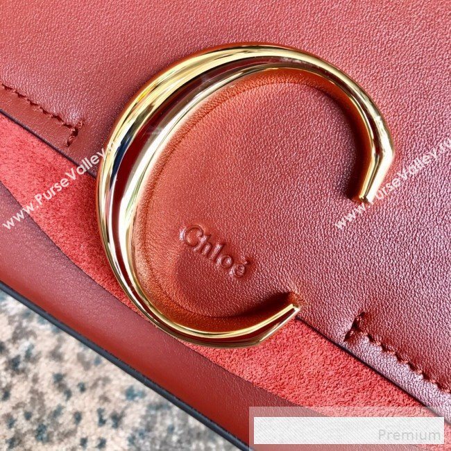 Chloe Shiny & Suede Calfskin Mini Top Handle Bag Dark Red 2019 (JIND-9061750)