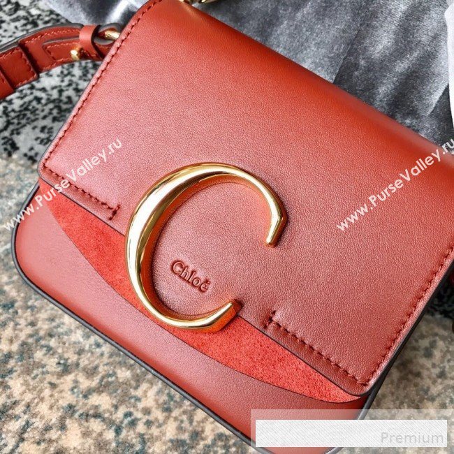 Chloe Shiny & Suede Calfskin Mini Top Handle Bag Dark Red 2019 (JIND-9061750)