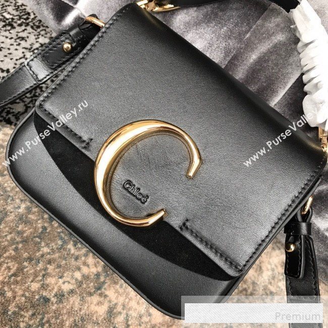 Chloe Shiny & Suede Calfskin Mini Top Handle Bag Black 2019 (JIND-9061751)