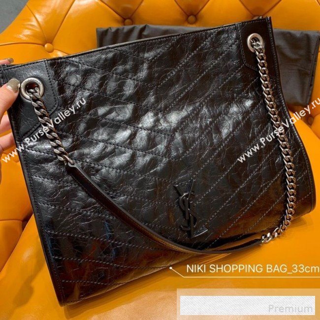 Saint Laurent Niki Medium Shopping Bag in Crinkled Vintage Leather 577999 Black 2019 (WMJ-9061754)