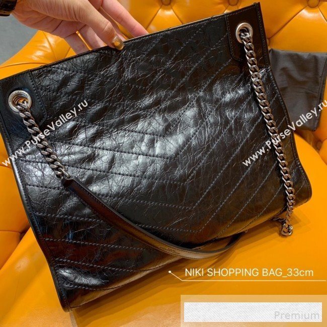 Saint Laurent Niki Medium Shopping Bag in Crinkled Vintage Leather 577999 Black 2019 (WMJ-9061754)