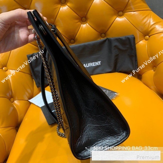 Saint Laurent Niki Medium Shopping Bag in Crinkled Vintage Leather 577999 Black 2019 (WMJ-9061754)