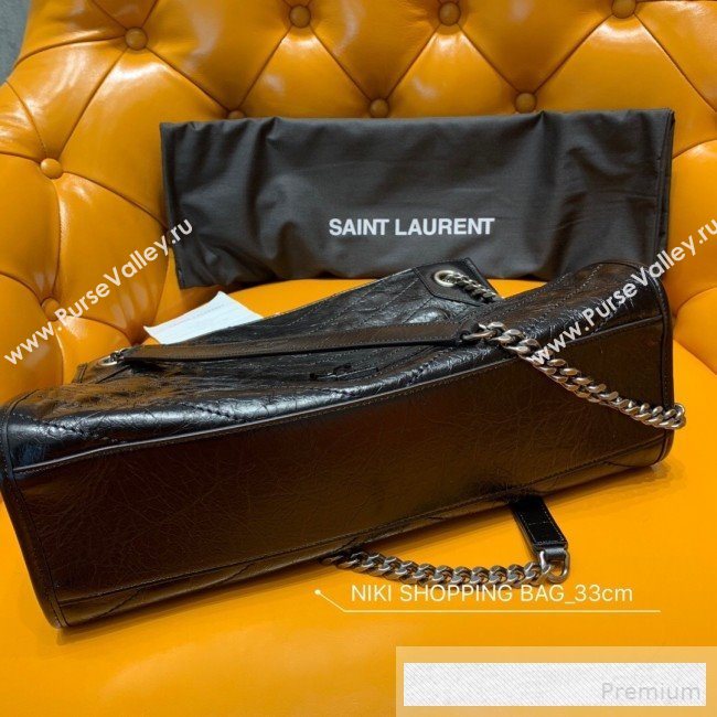 Saint Laurent Niki Medium Shopping Bag in Crinkled Vintage Leather 577999 Black 2019 (WMJ-9061754)