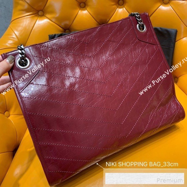 Saint Laurent Niki Medium Shopping Bag in Crinkled Vintage Leather 577999 Burgundy 2019 (WMJ-9061755)
