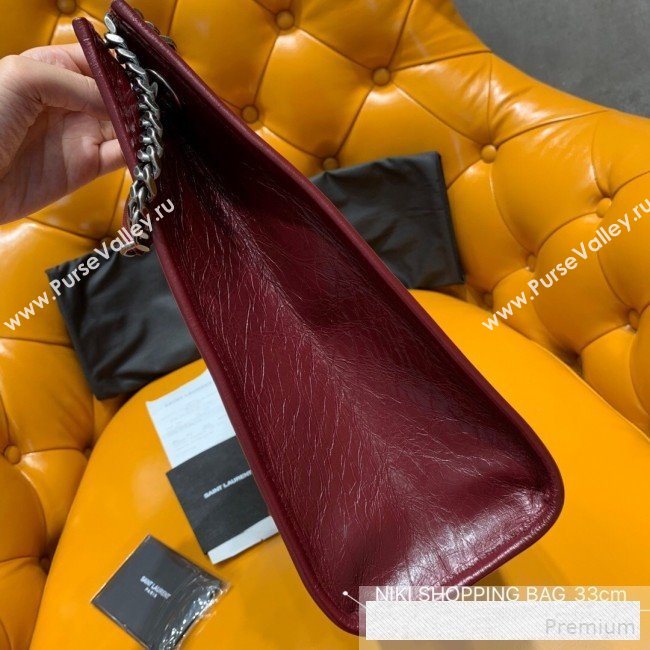 Saint Laurent Niki Medium Shopping Bag in Crinkled Vintage Leather 577999 Burgundy 2019 (WMJ-9061755)