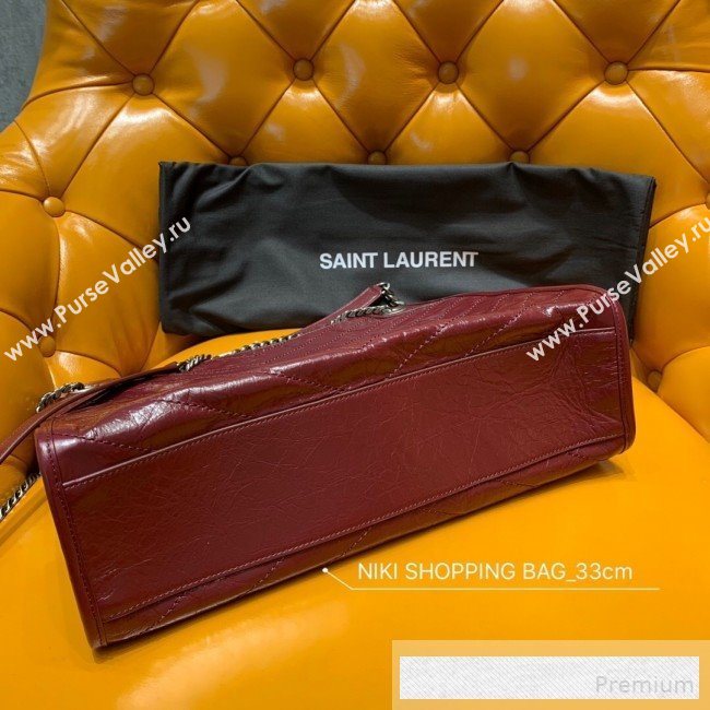 Saint Laurent Niki Medium Shopping Bag in Crinkled Vintage Leather 577999 Burgundy 2019 (WMJ-9061755)