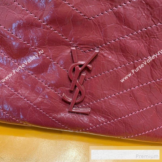 Saint Laurent Niki Medium Shopping Bag in Crinkled Vintage Leather 577999 Burgundy 2019 (WMJ-9061755)